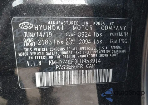 2020 Hyundai Elantra Se from USA, damaged, VIN KMHD74LF3LU953914